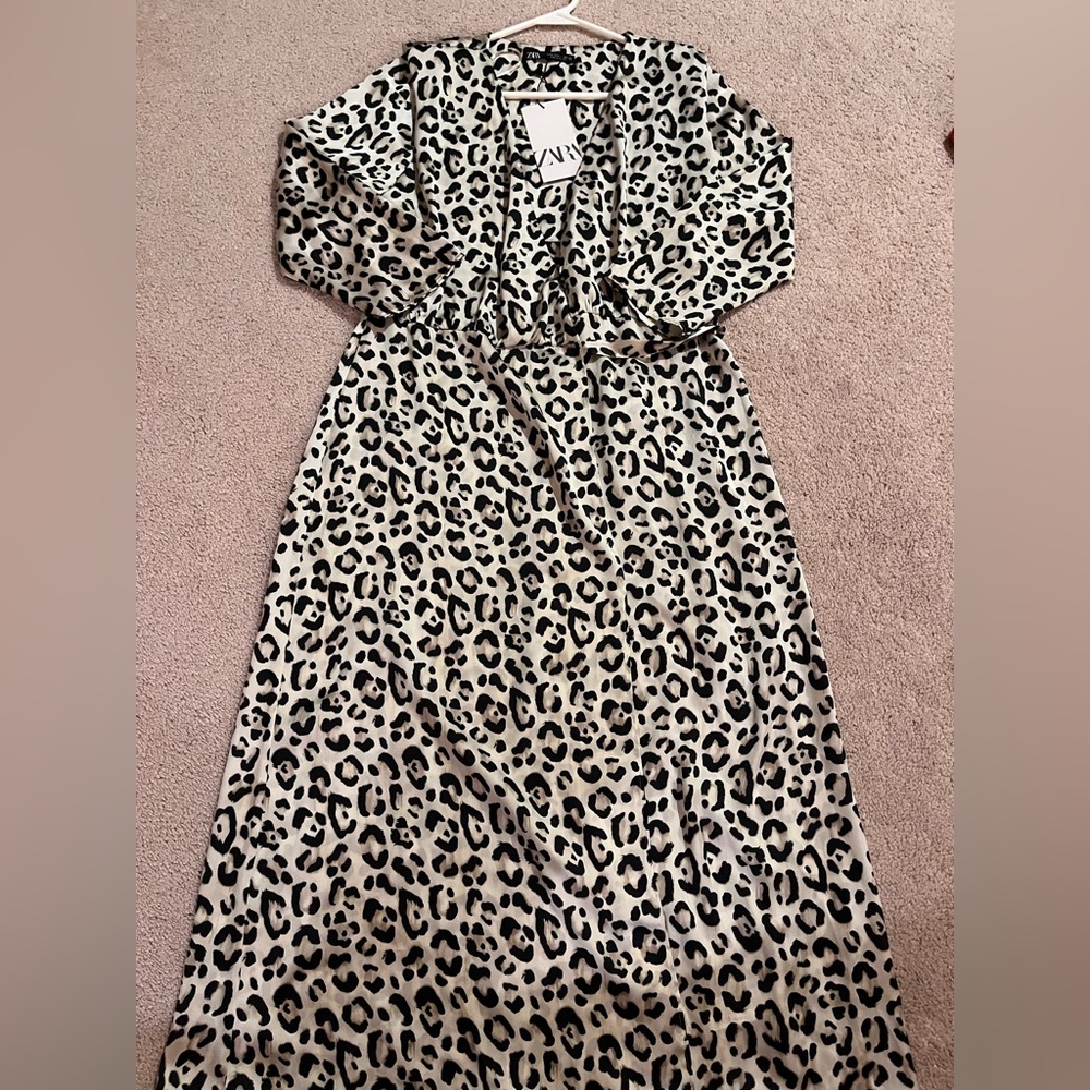 Zara Black and Cream Leopard Print Dress
